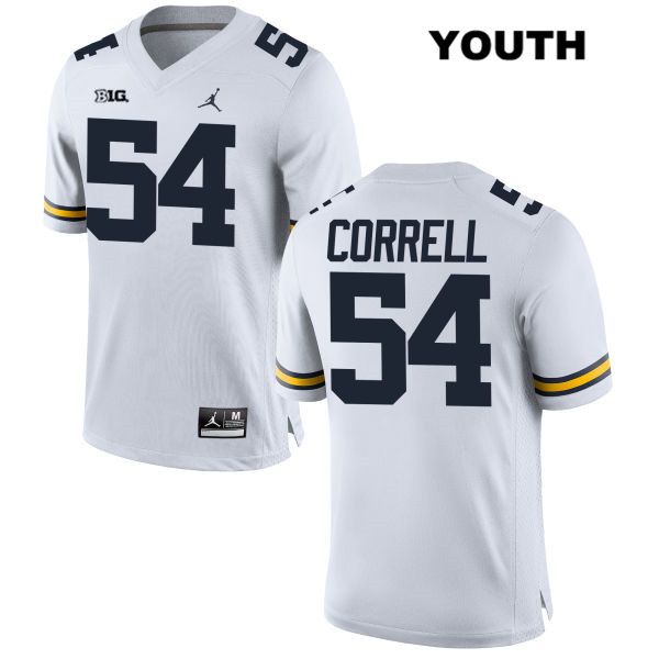 Youth NCAA Michigan Wolverines Kraig Correll #54 White Jordan Brand Authentic Stitched Football College Jersey OR25Z50BU